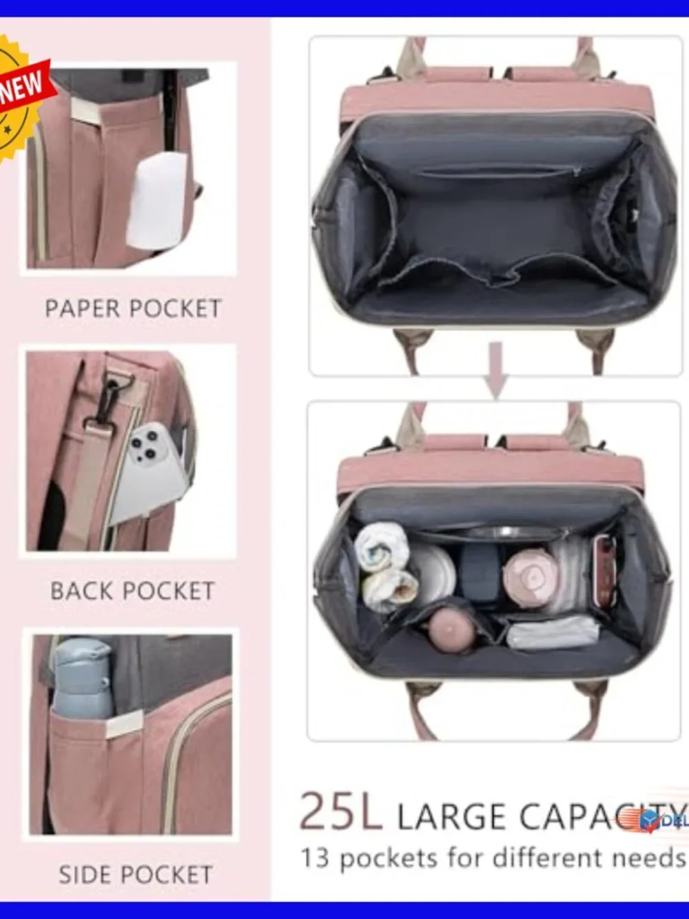 Large Diaper Backpack with Changing Station, 25L Capacity, Travel Bag